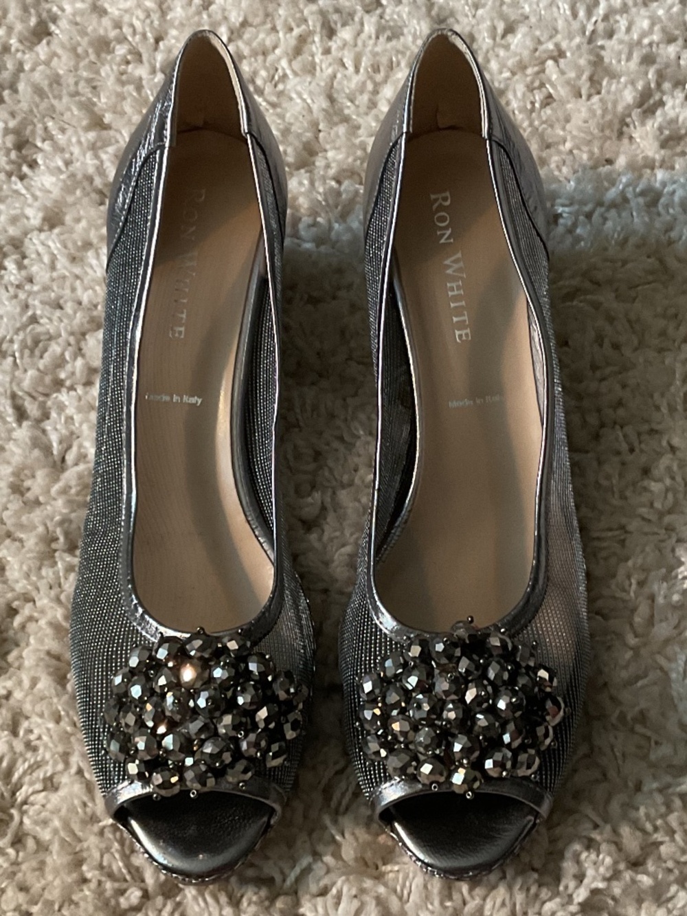 🤩Ron White Silver Mesh Peep Toe Shoes - size 10